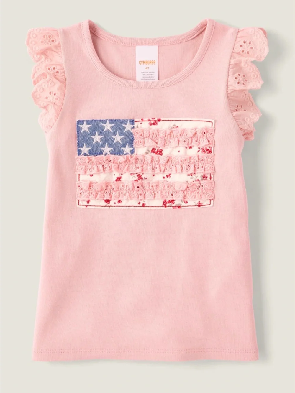 Gymboree 2T Toddler Girl Americana Pink Ruffle Sleeve Flag Top